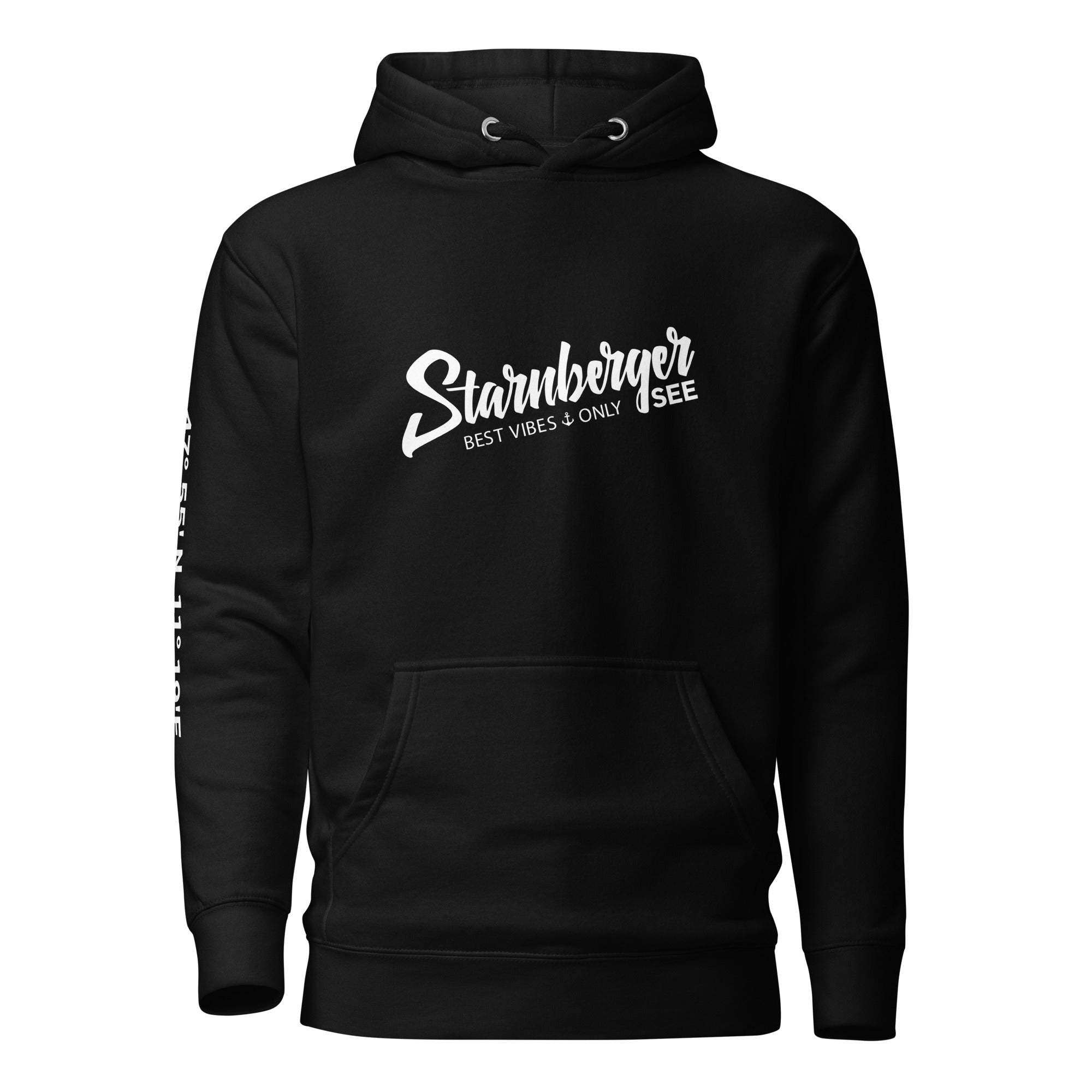 Starnberger See Hoodie Schwarz – nachhaltiger See Hoodie inspiriert von Starnberg & Tutzing in Bayern