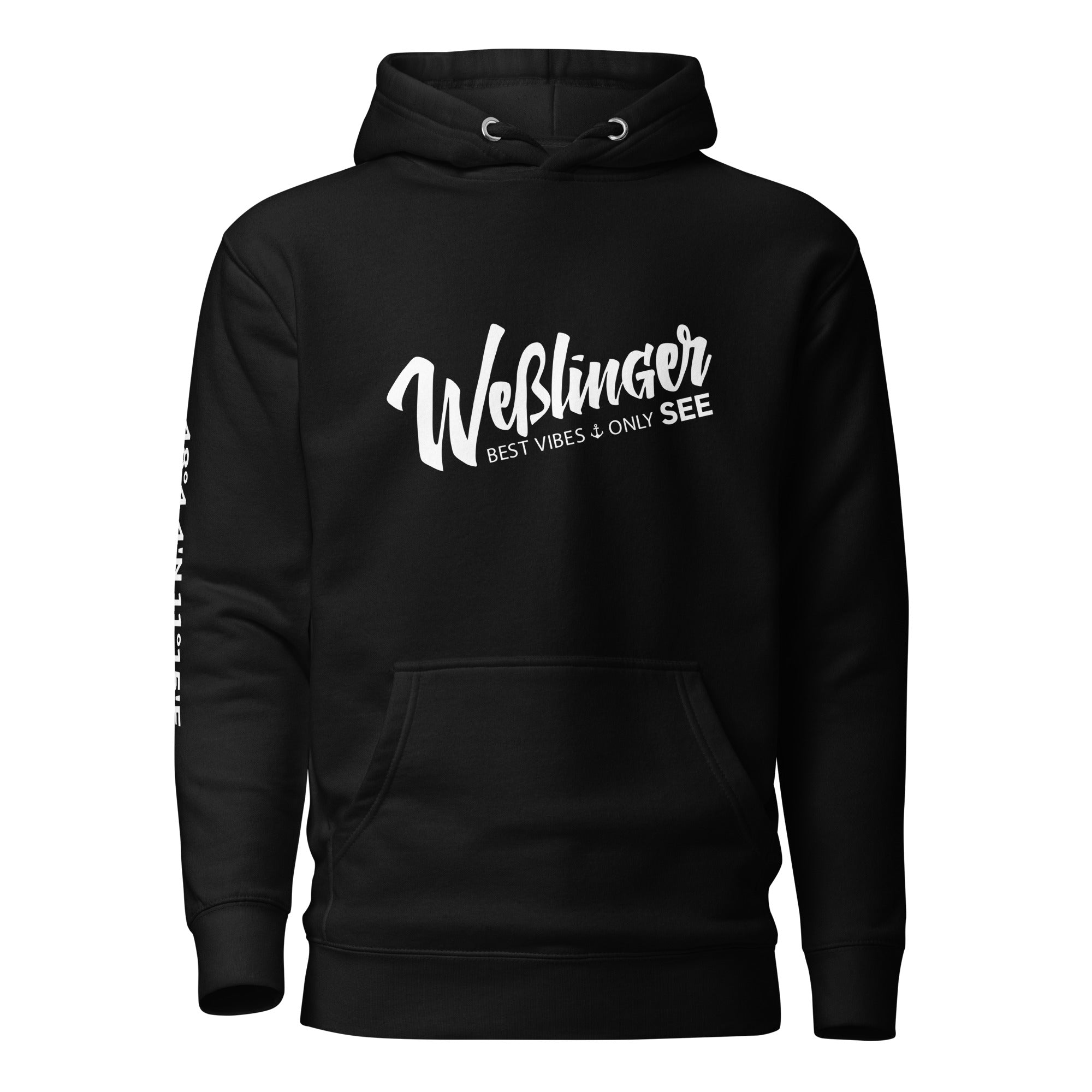 Wesslinger See Hoodie Unisex – Best Vibes Only, inspiriert vom Lebensgefühl am Weßlinger See und Weßling im Fünfseenland.