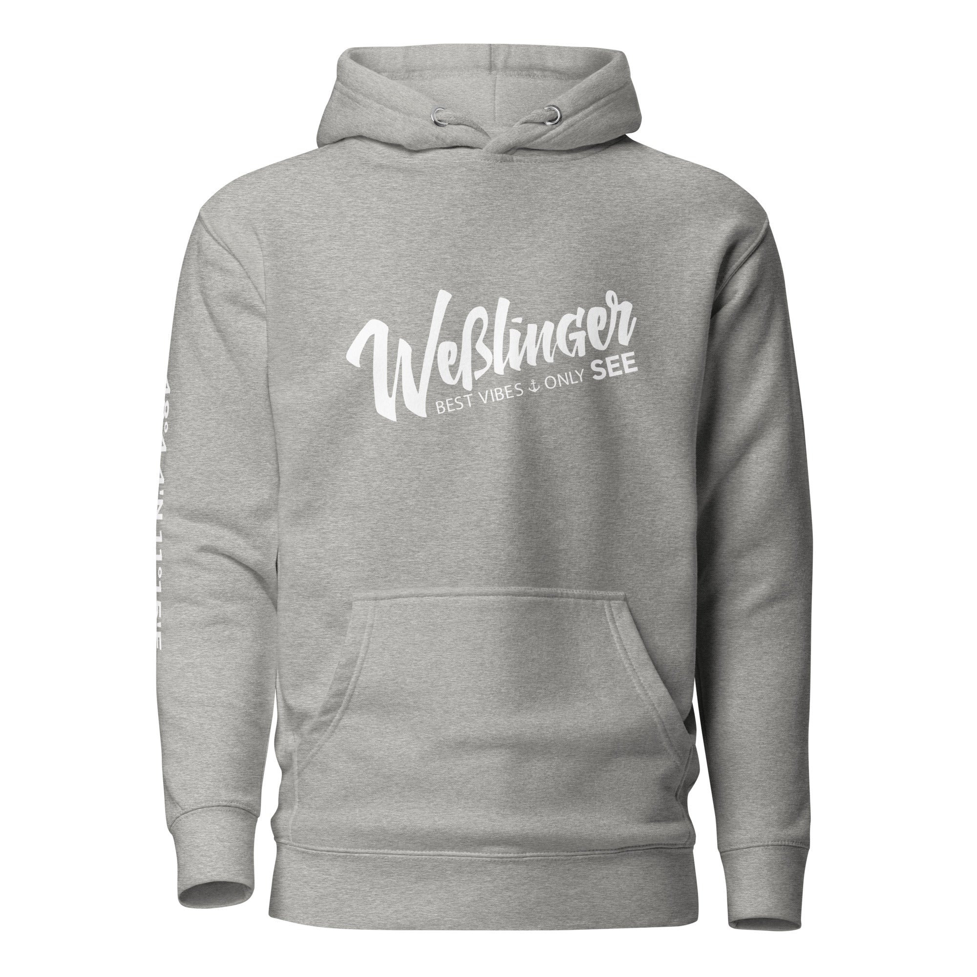 Wesslinger See Hoodie Unisex – Best Vibes Only, inspiriert vom Lebensgefühl am Weßlinger See und Weßling im Fünfseenland.