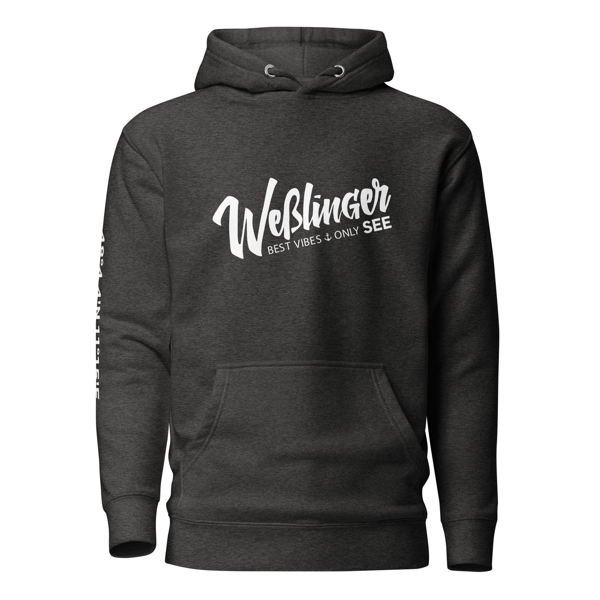 Wesslinger See Hoodie Unisex – Best Vibes Only, inspiriert vom Lebensgefühl am Weßlinger See und Weßling im Fünfseenland.