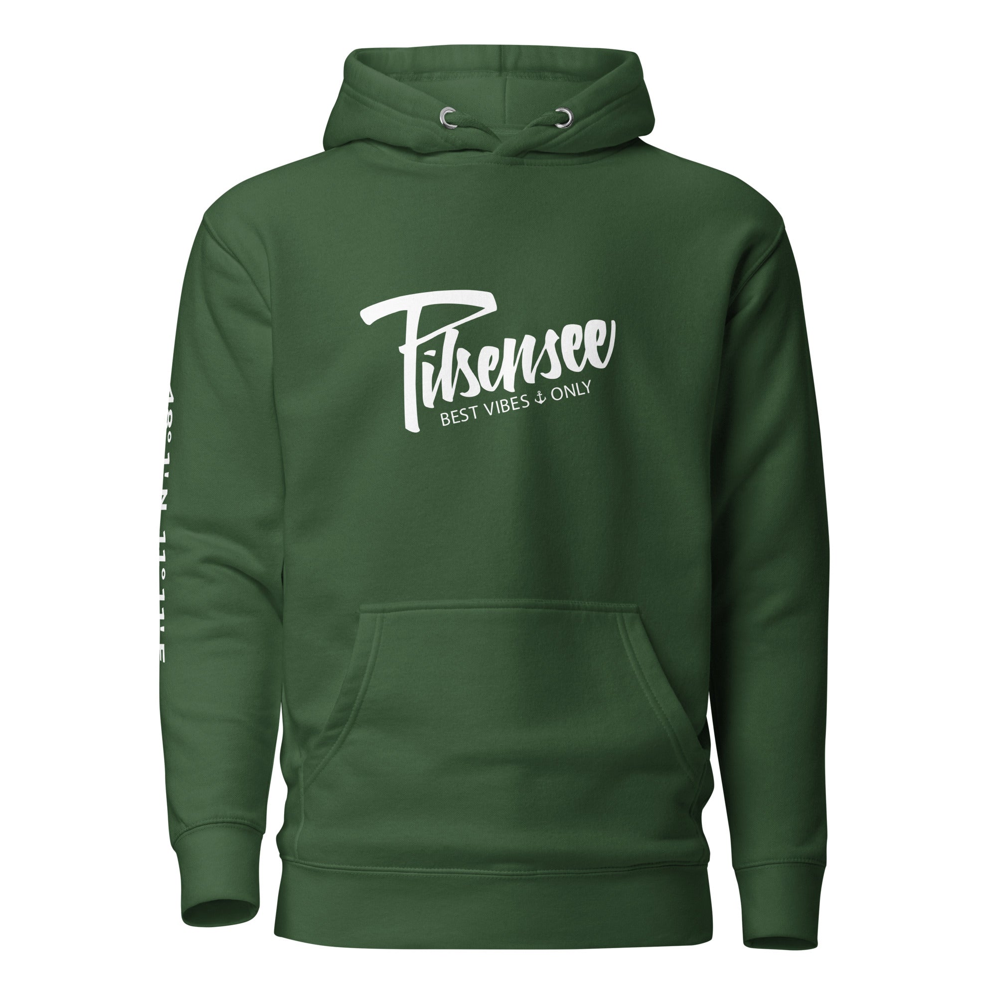 Pilsensee Hoodie Unisex – Best Vibes Only, dieser kuschelige Kapuzenpullover ist inspiriert vom Lebensgefühl am Pilsensee.