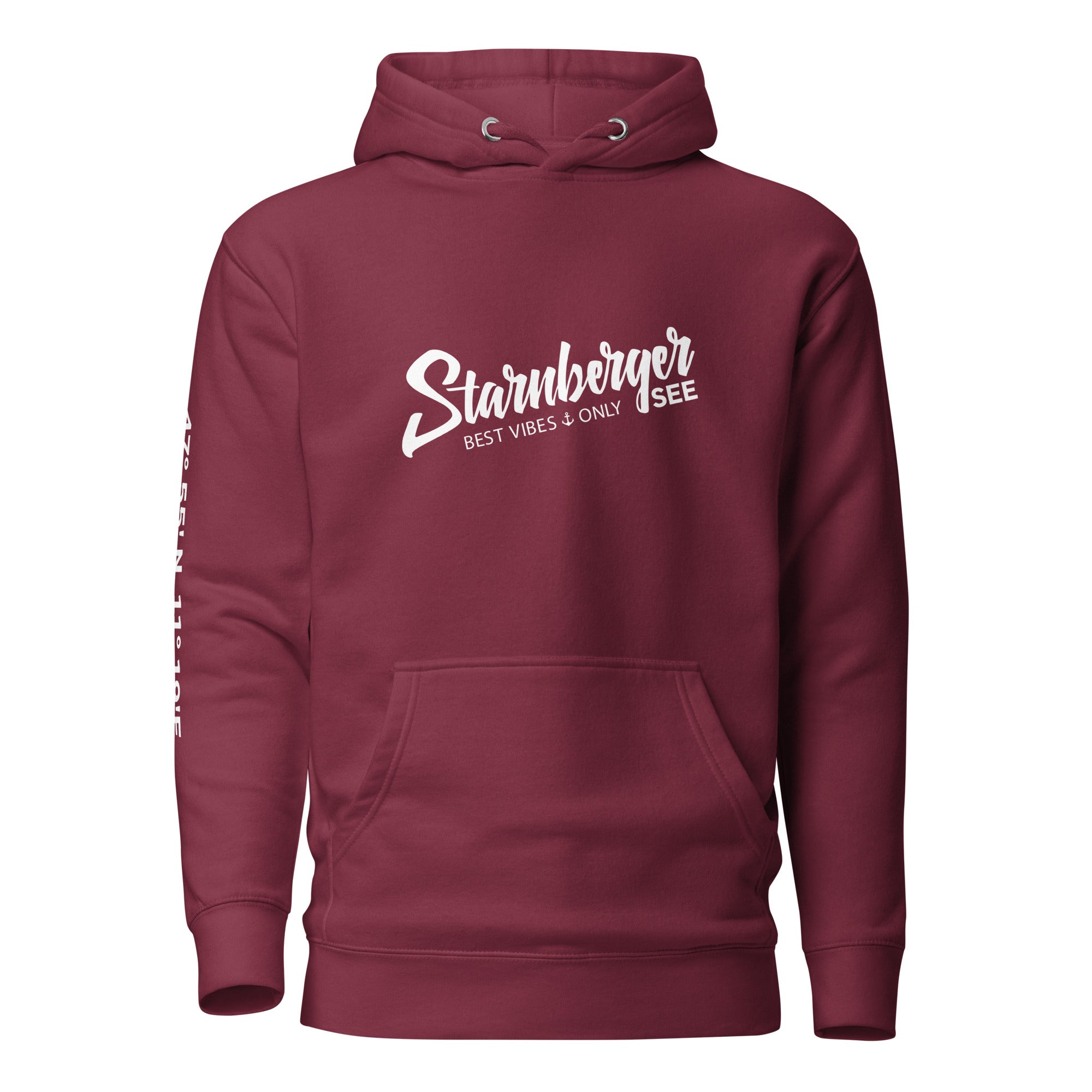 Starnberger See Unisex Hoodie Bordeaux – nachhaltiger See Hoodie inspiriert von Bernried am Starnberger See & Leoni in Bayern