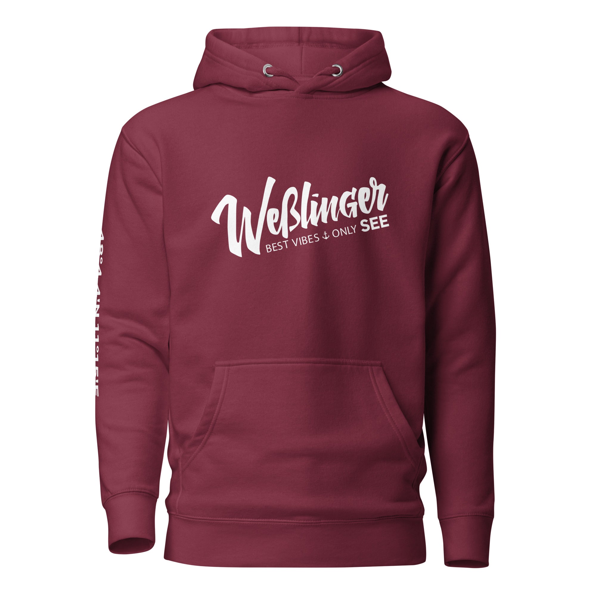 Wesslinger See Hoodie Unisex – Best Vibes Only, inspiriert vom Lebensgefühl am Weßlinger See und Weßling im Fünfseenland.