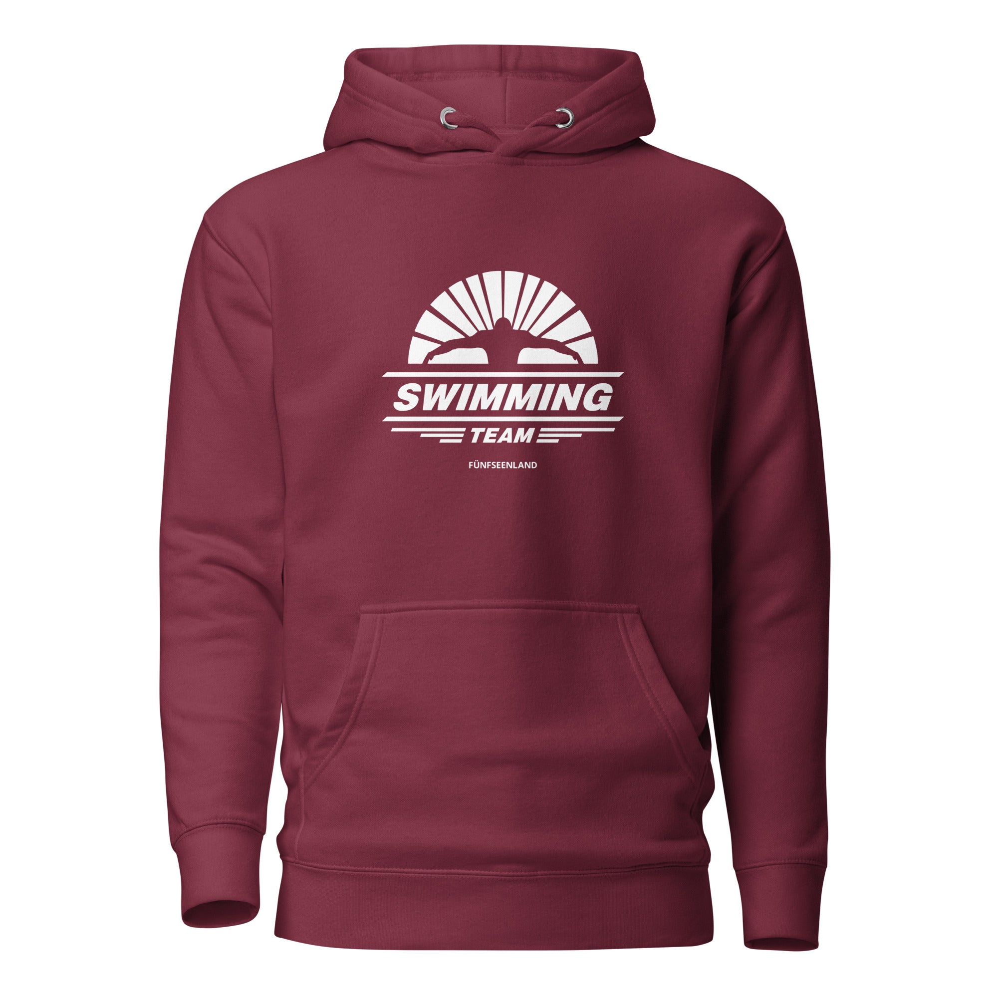 Schwimmen Hoodie Unisex – Schwimmsport Kapuzenpullover, inspiriert vom Schwimmen im Ammersee, Starnberger See, Wörthsee