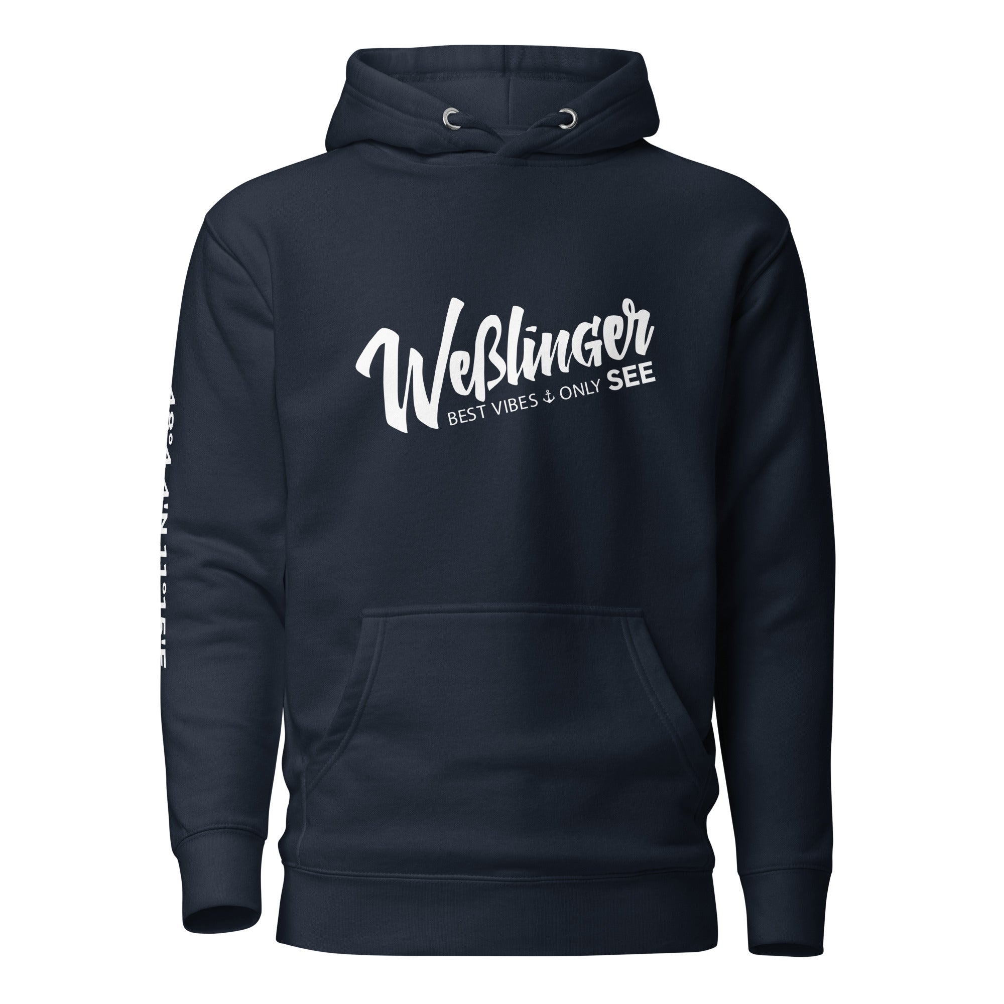 Wesslinger See Hoodie Unisex – Best Vibes Only, inspiriert vom Lebensgefühl am Weßlinger See und Weßling im Fünfseenland.