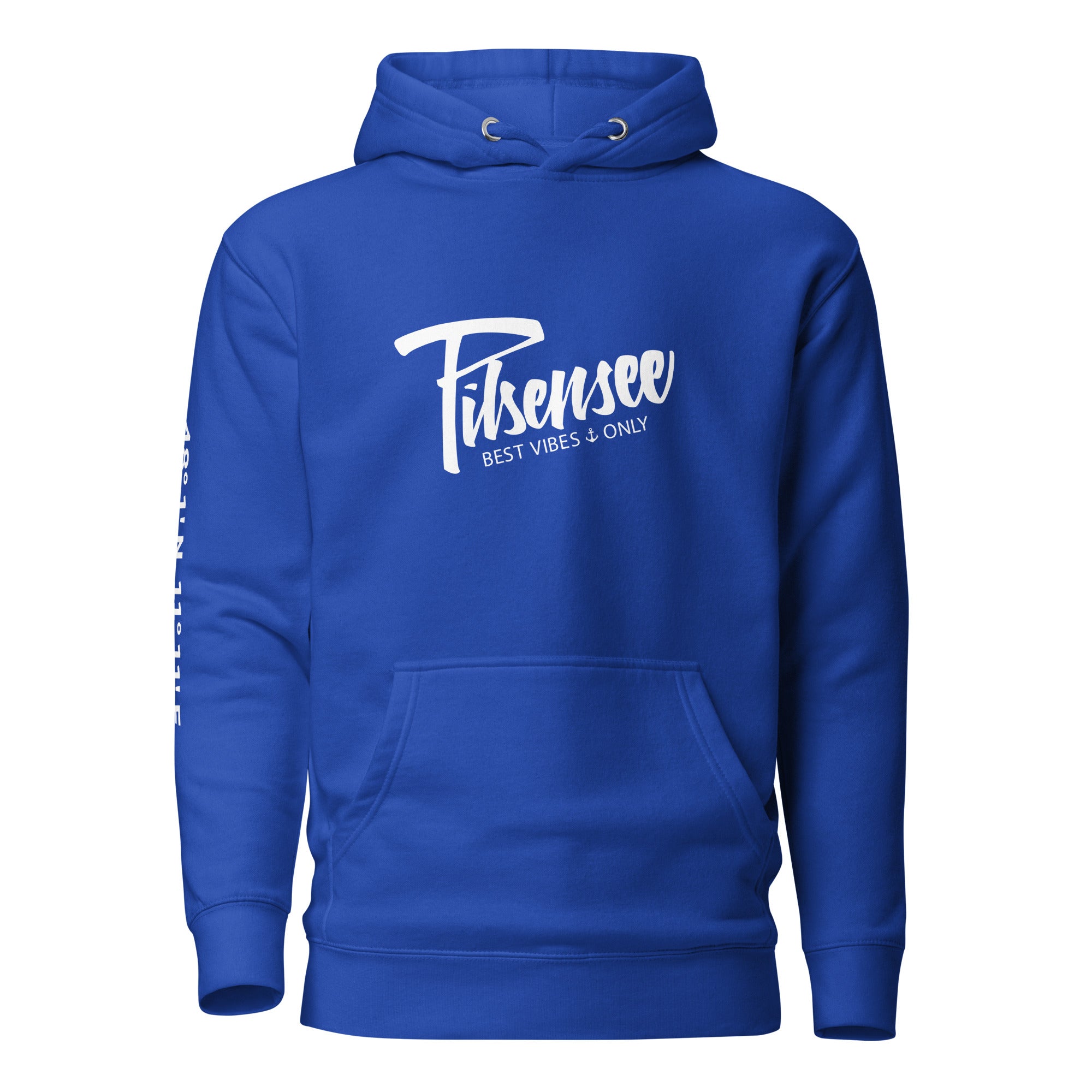 Pilsensee Hoodie Unisex – Best Vibes Only, dieser kuschelige Kapuzenpullover ist inspiriert vom Lebensgefühl am Pilsensee.