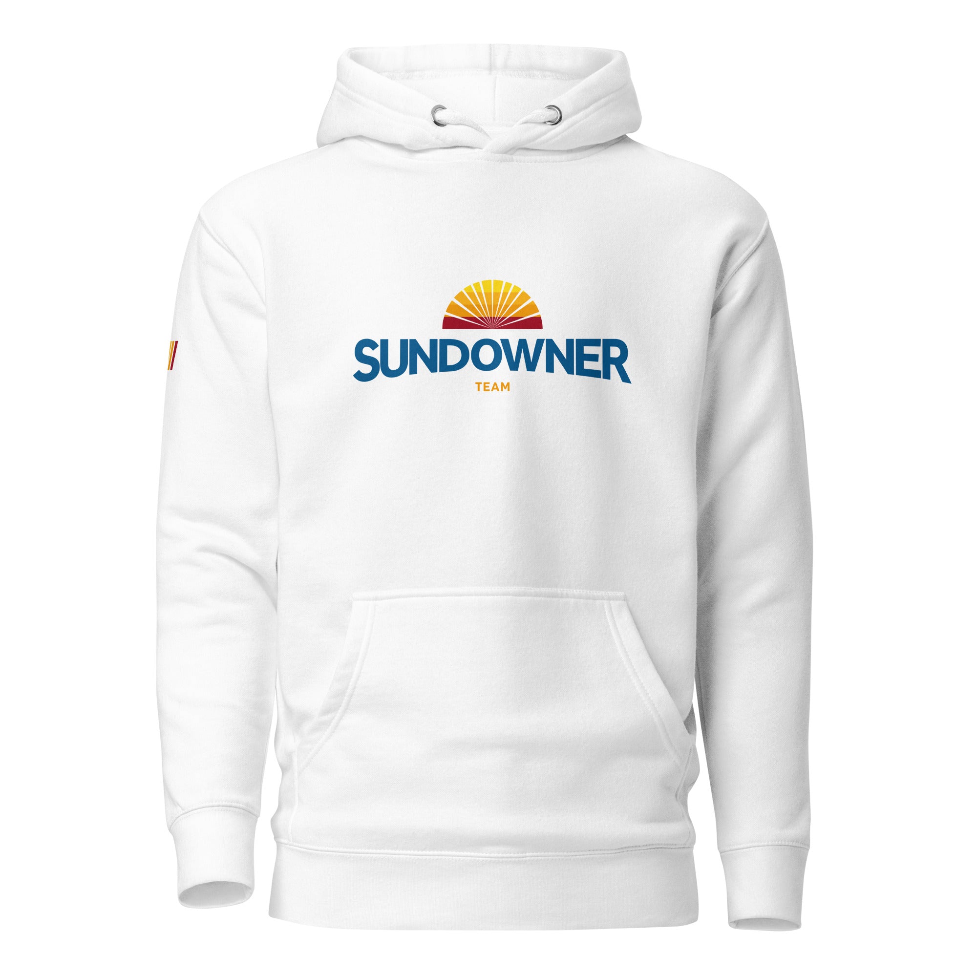 Sundowner Hoodie Unisex Weiß – nachhaltige Streetwear inspiriert vom Ammersee & Starnberger See in Bayern