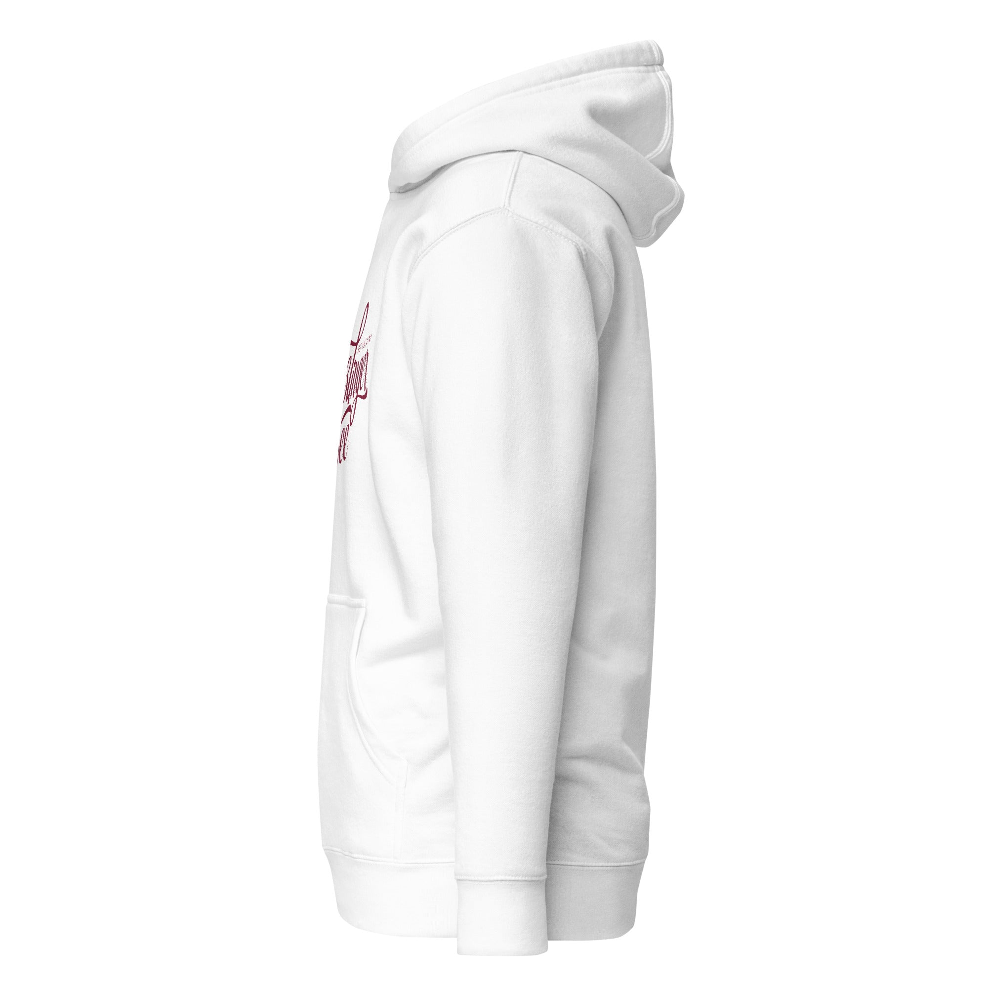 Wesslinger See Hoodie Unisex, Seitenansicht, Weiß, inspiriert vom Wesslinger See und Wessling im Fünfseenland.