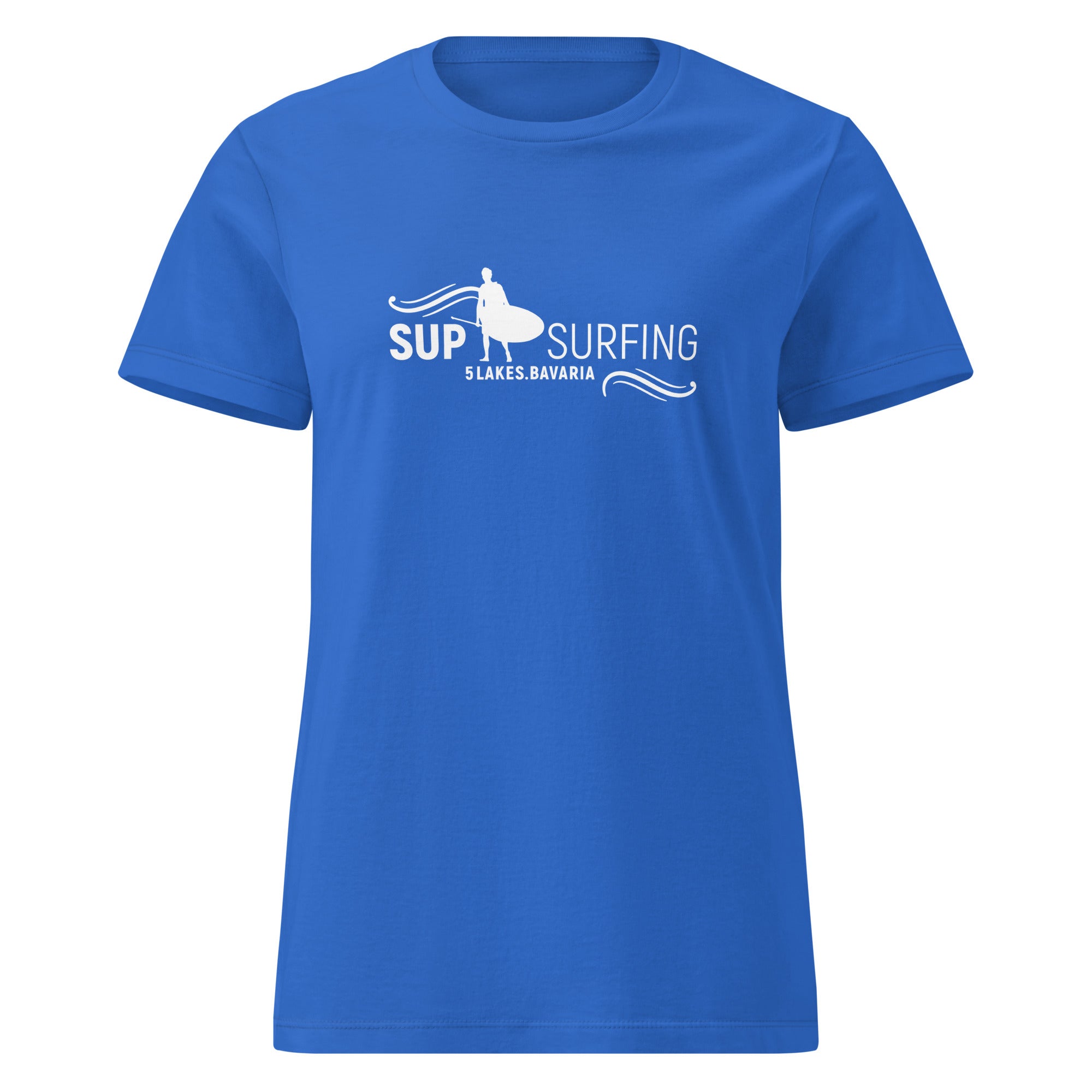 SUP Surfen T-Shirt Damen – inspiriert vom Stand-Up-Paddling am Ammersee, Starnberger See, Wörthsee, Pilsensee, Weßlinger SeeProduct mockup