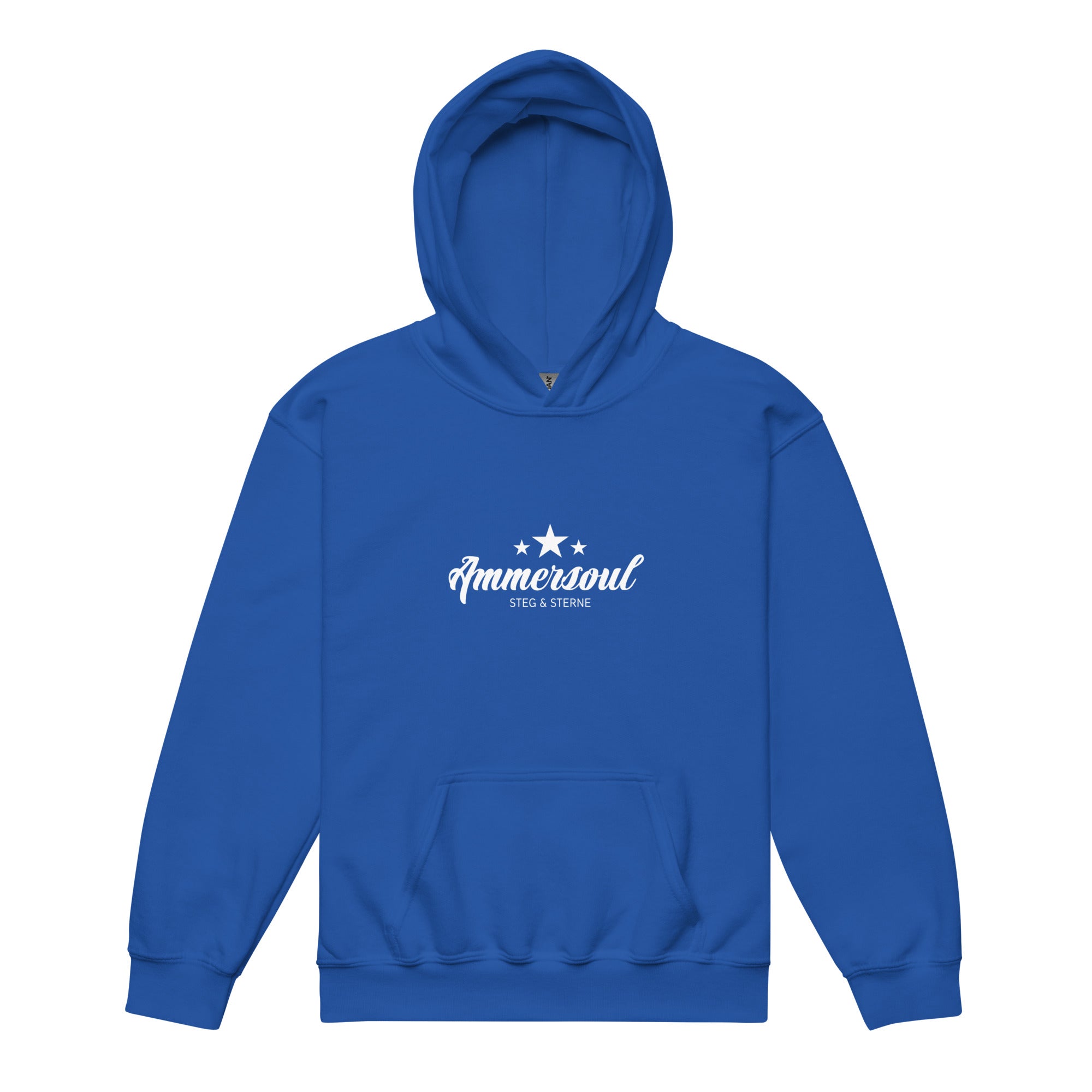 Ammersoul Teens Hoodie Blau Vorderseite – nachhaltige Streetwear inspiriert vom Pilsensee bei Weßling & Steinebach